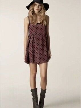 Free People Molly Sangria Polka Dot Mini Dress